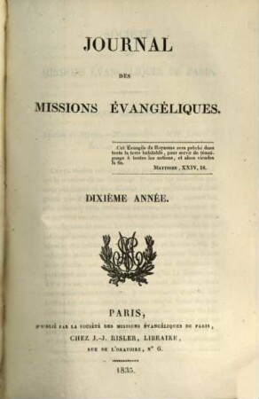 Journal des missions évangéliques. 10. 1835