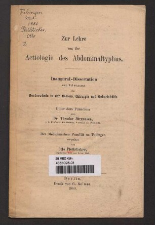 Zur Lehre von der Aetiologie des Abdominaltyphus