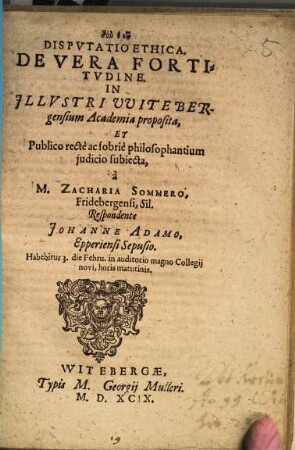 Disputatio ethica, De Vera Fortitudine