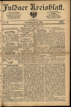 Erste Ausgabe vom Donnerstag, den 23. März 1893.