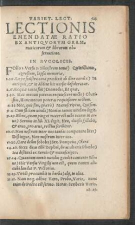 Lectionis Emendatae Ratio Ex Antiquorum Grammaticorum et librorum observatione.
