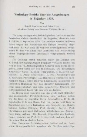 Vorläufiger Bericht über die Ausgrabungen in Bogazköy 1939