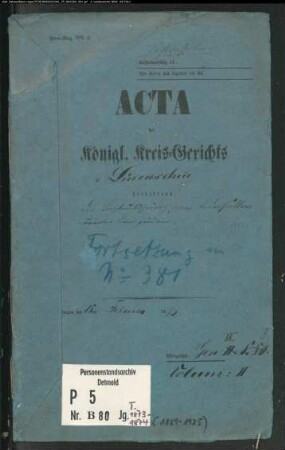 Belegakte zu den Zivilstandsregistern der Juden mit den Orten Halver und Lüdenscheid (T 1853-1874, 1873-1874)