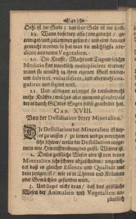 Cap. XVIII. Von der Destillation derer Mineralien.