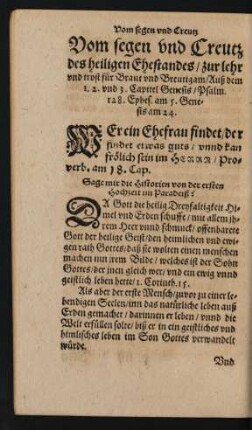 Vom Segen und Creutz des heiligen Ehestandes/ zur lehr und trost für Braut und Breutigam ...