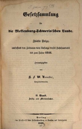 Gesetzsammlung für die mecklenburg-schwerinschen Lande, 2. 1800/46 (1846)