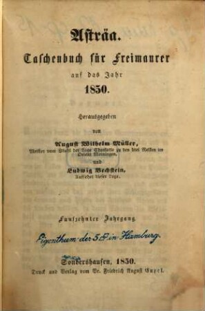 Asträa : Taschenbuch für Freimaurer. 15, 15. 1850