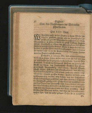 Von den Nachkommen der Weltlichen Churfürsten. Der XXV. Titul.