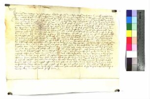 Hug von Rechberg als Lehenträger für seinen Vater Hans von Rechberg und seine Vettern Wilhelm und Albrecht von Rechberg stellt dem Grafen von Helfenstein einen Lehenrevers aus über Lehengüter zu Donzdorf, Reichenbach und Hürbelsbach.
