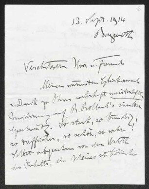 Brief von Houston Stewart Chamberlain an Gerhart Hauptmann