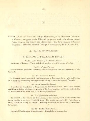 E. Schedule of such Tamil and Telugu manuscripts, ...