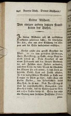 Dritter Abschnitt. Von einigen andern hitzigen Krankheiten des Viehes.