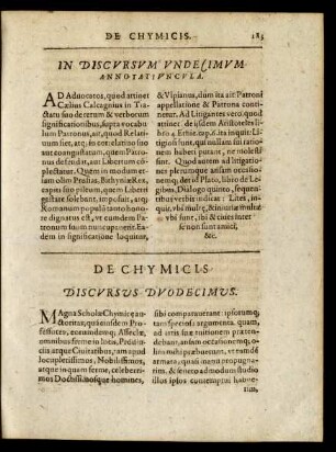 De Chymicis Discursus Duodecimus.