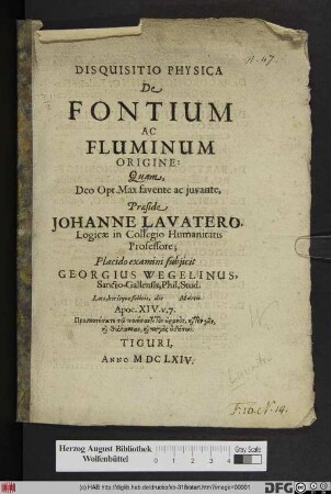 Disquisitio Physica De Fontium Ac Fluminum Origine