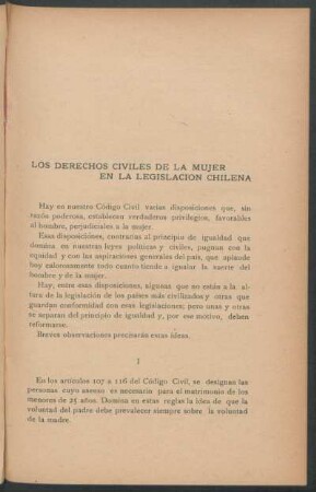 Los derechos civiles de la mujer en la legislacion chilena