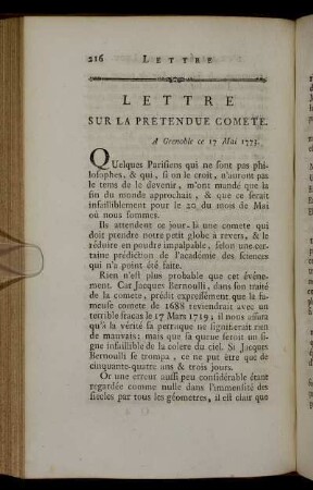 Lettre Sur La Prétendue Comete.