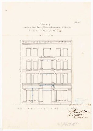 Wohnhäuser Ritterstraße 61-65, Berlin-Kreuzberg: Wohnhaus Knoblauch Nr. 65: Vorderansicht