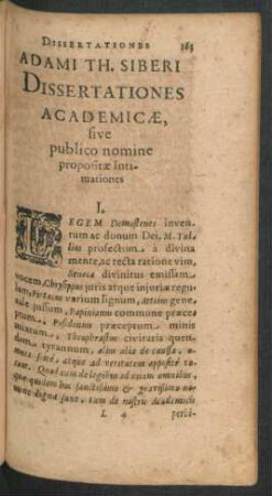 Dissertationes Academicae, sive publico nomine propositae Intimationes.