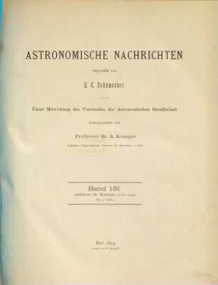 Astronomische Nachrichten : = Astronomical notes. 131. 1893