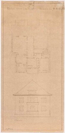 Umbau eines Landhauses Monatskonkurrenz Februar 1933: Variante: Grundriss Erdgeschoss (= 1. Obergeschoss), Aufriss Ostansicht 1:100