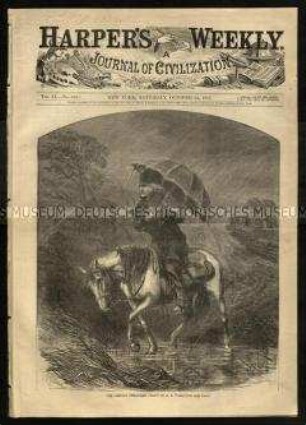Zeitung Harper's Weekly mit einem Titelholzschnitt eines Wanderpredigers, Samstag, 12. Oktober 1867