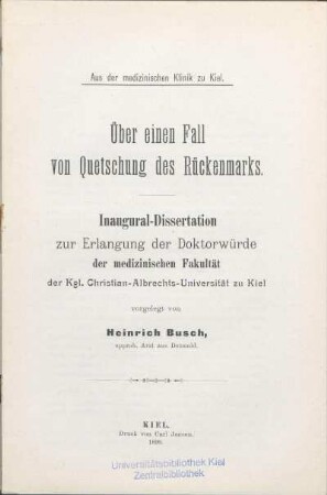 Über einen Fall von Quetschung des Rückenmarks
