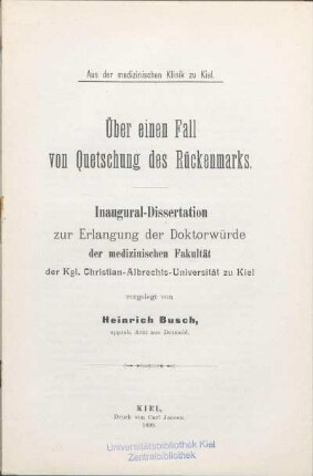 Über einen Fall von Quetschung des Rückenmarks