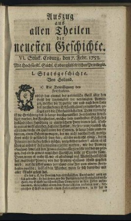 VI. Stück. Coburg, den 7. Febr. 1753.