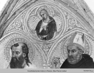 Triptychon mit der Madonna, Stiftern und den Heiligen Franziskus, Petrus, Paulus und Augustinus, segnender Christus und Verkündigung : Rechte Tafel mit Paulus und Augustinus