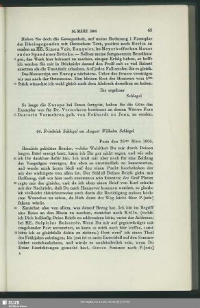 Friedrich von Schlegel an August Wilhelm von Schlegel, Paris, 26.03.1804