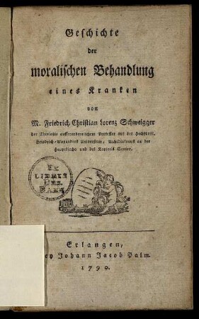 Geschichte der moralischen Behandlung eines Kranken