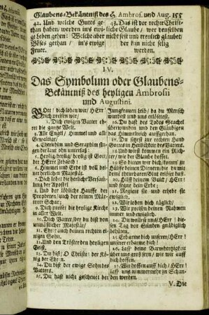IV. Das Symbolum oder Glaubens-Bekäntniß des heyligen Ambrosii und Augustini.