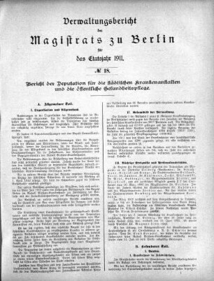 No. 18. Bericht der Deputation für die städtischen Krankenanstalten und die öffentliche Gesundheitspflege