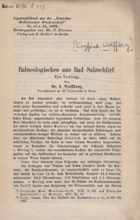 Balneologisches aus Bad Salzschlirf