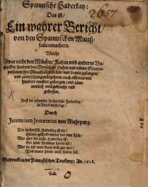 Spannische Haderkatz : Das ist, Ein wahrer Bericht von den Spannischen Maußfallenmachern ...