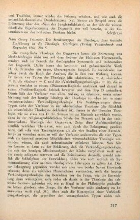 217-218 [Rezension] Fritzsche, Hans-Georg, Die Strukturtypen der Theologie