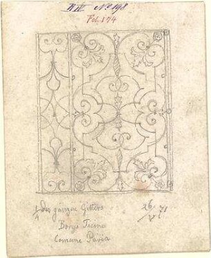 Walther, Conradin; u. a. Deutschland; Italien; Sammlung Conradin Walther: Band IV, Nr. 188a - 245 (fol. 169 - 214) - Gitter, Pavia (Teilansicht)