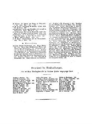 Verzeichnis der Buchhandlungen von welchen Verlagswerke in diesem Hefte angezeigt sind