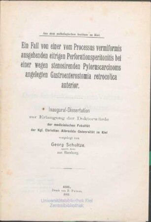 Ein Fall von einer vom Processus vermiformis ausgehenden eitrigen Perforationsperitonitis bei einer wegen stenosirenden Pyloruscarcinoms angelegten Gastroenterostomia retrocolica anterior