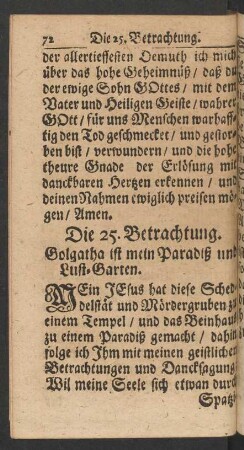 Die 25. Betrachtung. Golgatha ist mein Paradiß und Lust-Garten.