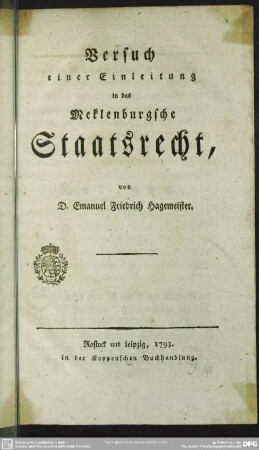 Versuch einer Einleitung in das Meklenburgsche Staatsrecht