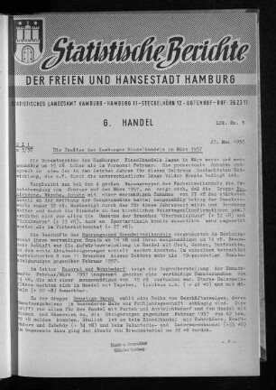 Die Umsätze des Hamburger Einzelhandels im März 1957 : Lfd. Nr. 5