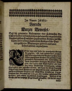 Vorrede Kurzen Beweises/ ...