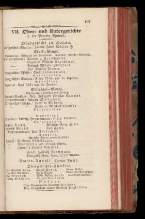 VII. Ober= und Untergerichte in der Provinz Hanau.