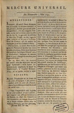 Le Mercure universel. 3. 1791 = Mai