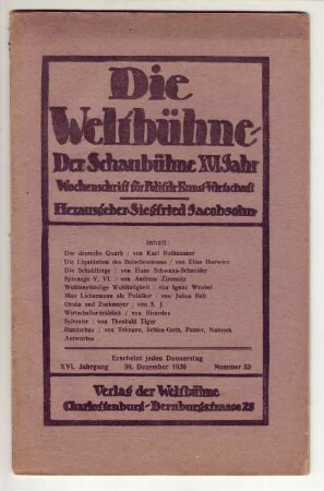 "Die Weltbühne", 30. Dezember 1920