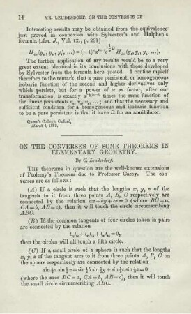 ON TEE CONVERSES OF SOME THEOREMS IN ELEMENTARY GEOMETRY.