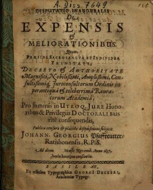 Disputatio Inauguralis De Expensis & Meliorationibus