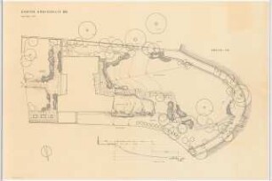 Garten Dir. Harald Schweitzer, Berlin-Grunewald: Lageplan mit Gartenplan 1:100, Schnitt Boden