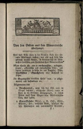 Von den Giften aus dem Mineralreiche überhaupt.